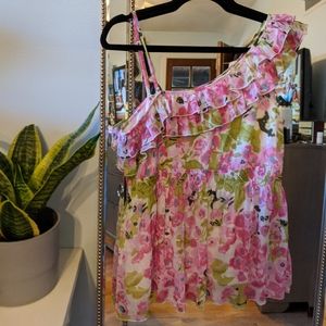 One shoulder floral blouse